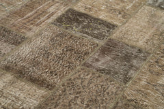 Handmade Area Rug - Kirk Yama Brown Patchwork Cotton Wool Carpet 6'8''x9'11''