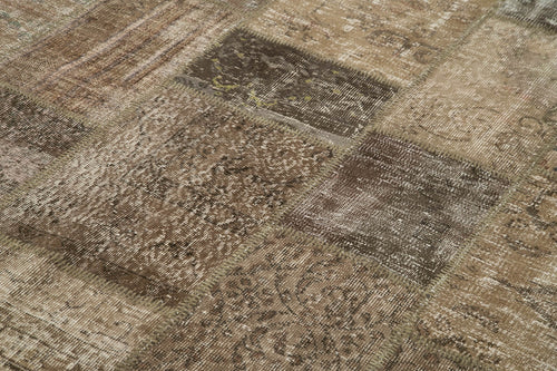 Handmade Area Rug - Kirk Yama Brown Patchwork Cotton Wool Carpet 6'8''x9'11''