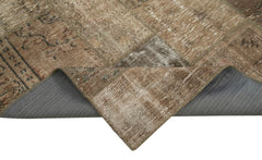 Handmade Area Rug - Kirk Yama Brown Patchwork Cotton Wool Carpet 6'8''x9'11''