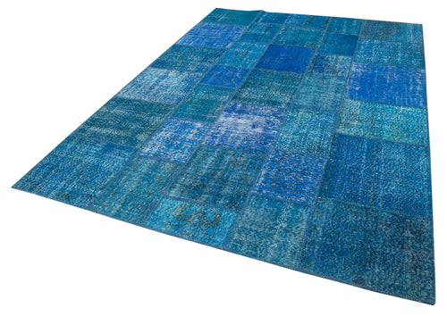 Handmade Area Rug – Blue Patchwork Wool Cotton Carpet 6'9''x9'9'' by Agacan