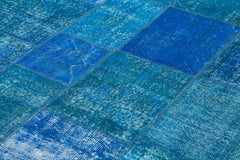 Handmade Area Rug – Blue Patchwork Wool Cotton Carpet 6'9''x9'9'' by Agacan