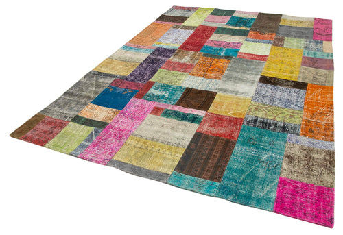 Kirk Yama Pink Patchwork Cotton Wool Handmade Area Rug 6'8'' x 9'11''