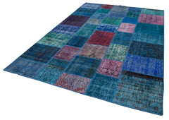 Kirk Yama Blue Patchwork Cotton Wool Handmade Area Rug 6'8'' x 9'10''