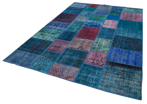 Kirk Yama Blue Patchwork Cotton Wool Handmade Area Rug 6'8'' x 9'10''