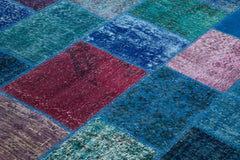 Kirk Yama Blue Patchwork Cotton Wool Handmade Area Rug 6'8'' x 9'10''