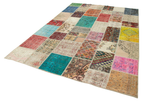 Kirk Yama Pink Patchwork Cotton Wool Handmade Area Rug 6'9'' x 9'10''
