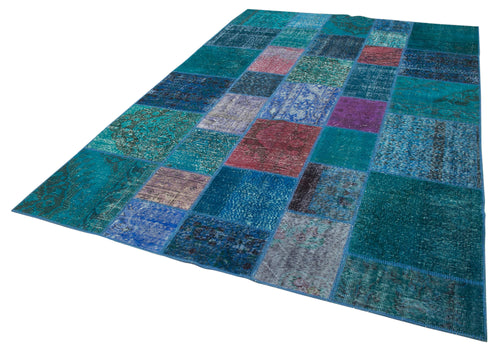 Kirk Yama Turquoise Patchwork Cotton Wool Handmade Area Rug 6'8'' x 9'10''