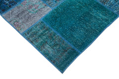 Kirk Yama Turquoise Patchwork Cotton Wool Handmade Area Rug 6'8'' x 9'10''