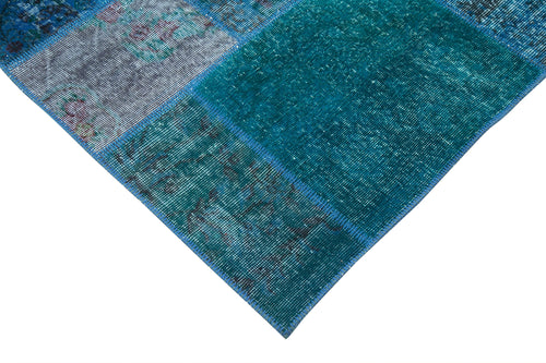 Kirk Yama Turquoise Patchwork Cotton Wool Handmade Area Rug 6'8'' x 9'10''