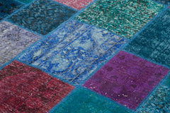 Kirk Yama Turquoise Patchwork Cotton Wool Handmade Area Rug 6'8'' x 9'10''