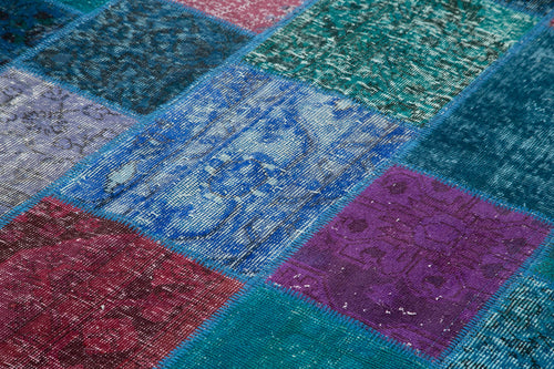 Kirk Yama Turquoise Patchwork Cotton Wool Handmade Area Rug 6'8'' x 9'10''