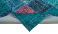 Kirk Yama Turquoise Patchwork Cotton Wool Handmade Area Rug 6'8'' x 9'10''