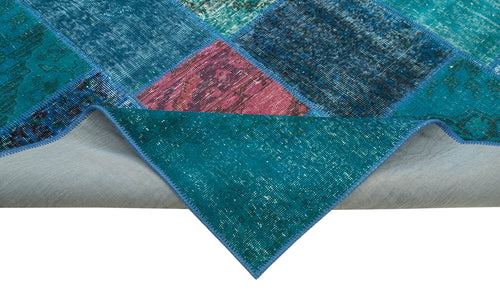 Kirk Yama Turquoise Patchwork Cotton Wool Handmade Area Rug 6'8'' x 9'10''