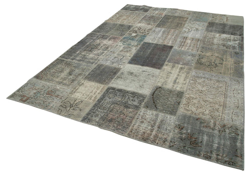 Kirk Yama Grey Patchwork Cotton Wool Handmade Area Rug 6'8'' x 9'10''