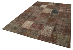 Kirk Yama Brown Patchwork Cotton Wool Handmade Area Rug 6'8'' x 9'9''