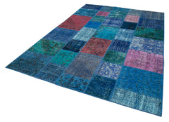 Kirk Yama Blue Patchwork Cotton Wool Handmade Area Rug 6'8'' x 9'10''