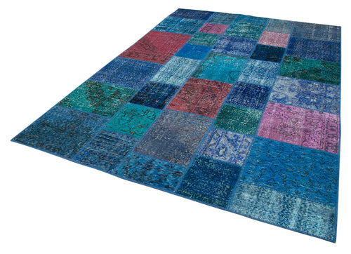 Kirk Yama Blue Patchwork Cotton Wool Handmade Area Rug 6'8'' x 9'10''