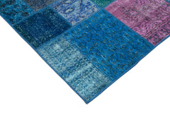Kirk Yama Blue Patchwork Cotton Wool Handmade Area Rug 6'8'' x 9'10''