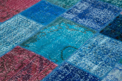 Kirk Yama Blue Patchwork Cotton Wool Handmade Area Rug 6'8'' x 9'10''