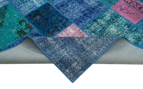 Kirk Yama Blue Patchwork Cotton Wool Handmade Area Rug 6'8'' x 9'10''