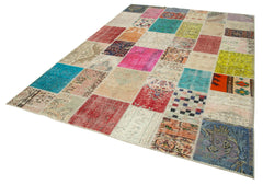 Handmade Area Rug - Pink Patchwork Wool & Cotton Carpet 6'10''x9'9'' by Agacan