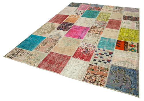 Handmade Area Rug - Pink Patchwork Wool & Cotton Carpet 6'10''x9'9'' by Agacan