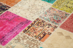 Handmade Area Rug - Pink Patchwork Wool & Cotton Carpet 6'10''x9'9'' by Agacan
