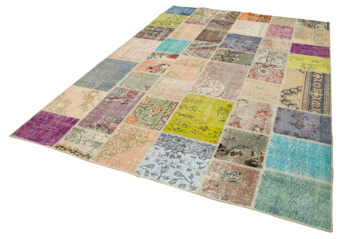 Kirk Yama Pink Patchwork Cotton Wool Handmade Area Rug 6'11'' x 9'10''