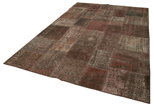 Kirk Yama Brown Patchwork Cotton Wool Handmade Area Rug 6'8'' x 9'11''