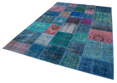 Kirk Yama Blue Patchwork Cotton Wool Handmade Area Rug 6'8'' x 9'10''