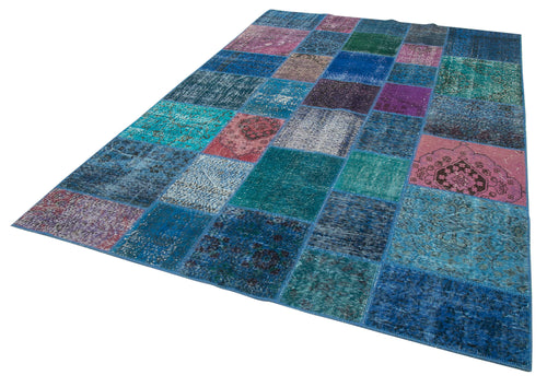Kirk Yama Blue Patchwork Cotton Wool Handmade Area Rug 6'8'' x 9'10''