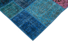 Kirk Yama Blue Patchwork Cotton Wool Handmade Area Rug 6'8'' x 9'10''