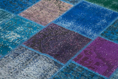 Kirk Yama Blue Patchwork Cotton Wool Handmade Area Rug 6'8'' x 9'10''