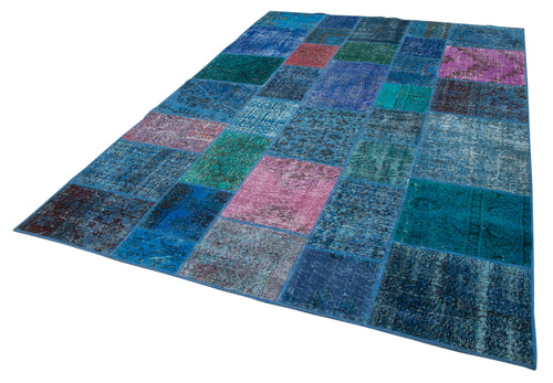 Kirk Yama Blue Patchwork Cotton Wool Handmade Area Rug 6'8'' x 9'10''