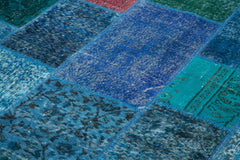Kirk Yama Blue Patchwork Cotton Wool Handmade Area Rug 6'8'' x 9'10''