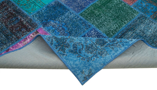 Kirk Yama Blue Patchwork Cotton Wool Handmade Area Rug 6'8'' x 9'10''