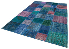 Kirk Yama Blue Patchwork Cotton Wool Handmade Area Rug 6'8'' x 9'10''