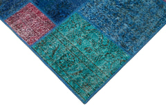 Kirk Yama Blue Patchwork Cotton Wool Handmade Area Rug 6'8'' x 9'10''