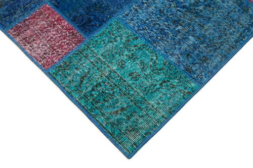 Kirk Yama Blue Patchwork Cotton Wool Handmade Area Rug 6'8'' x 9'10''