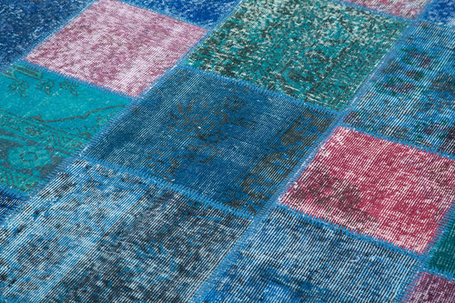 Kirk Yama Blue Patchwork Cotton Wool Handmade Area Rug 6'8'' x 9'10''
