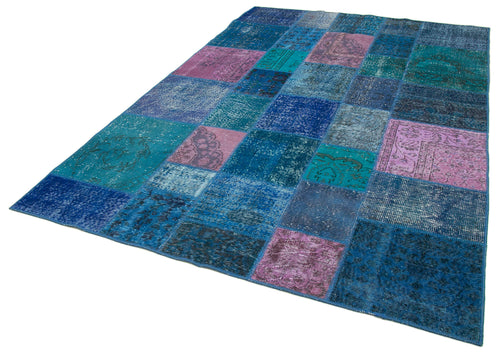 Kirk Yama Blue Patchwork Cotton Wool Handmade Area Rug 6'8'' x 9'10''