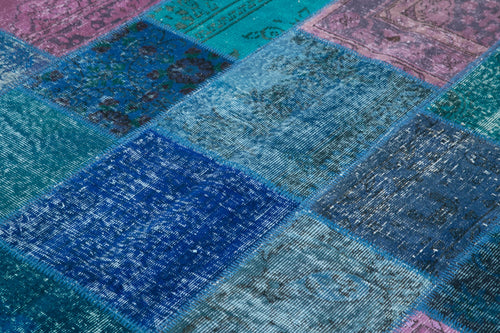 Kirk Yama Blue Patchwork Cotton Wool Handmade Area Rug 6'8'' x 9'10''