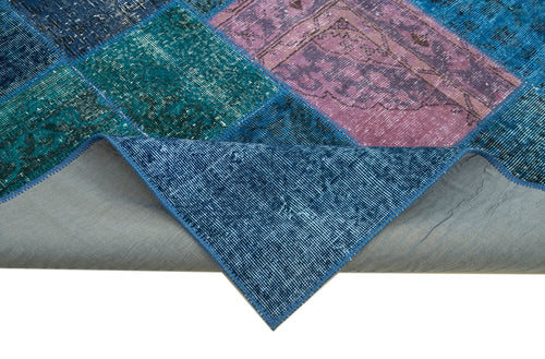 Kirk Yama Blue Patchwork Cotton Wool Handmade Area Rug 6'8'' x 9'10''