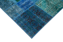 Handmade Area Rug – Blue Patchwork Cotton Wool Vintage Hand Woven Carpet 6'9''x9'10''