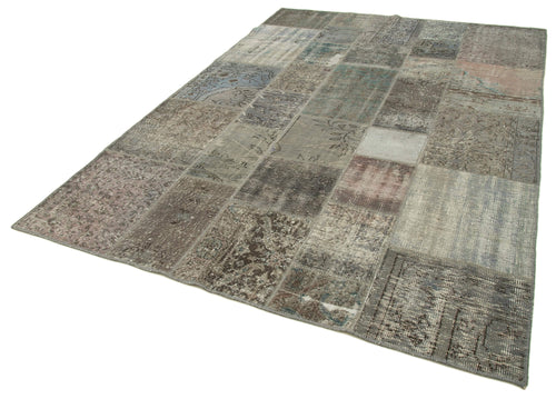 Kirk Yama Grey Patchwork Cotton Wool Handmade Area Rug 6'8'' x 9'9''
