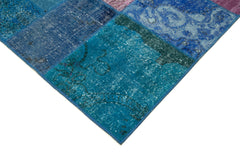 Handmade Area Rug – Blue Patchwork Rug Cotton Wool Durable Living Room Carpet 6'8"x9'10"