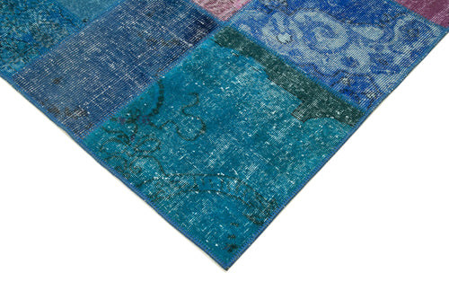 Handmade Area Rug – Blue Patchwork Rug Cotton Wool Durable Living Room Carpet 6'8"x9'10"