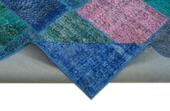 Handmade Area Rug – Blue Patchwork Rug Cotton Wool Durable Living Room Carpet 6'8"x9'10"