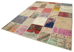 Kirk Yama Pink Patchwork Cotton Wool Handmade Area Rug 6'8'' x 9'7''