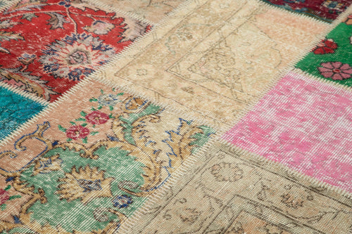 Handmade Area Rug - Pink Patchwork Cotton Wool Vintage Turkish Carpet 6'6"x10'